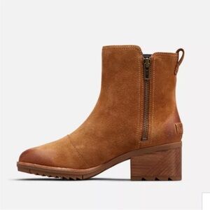 Sorel Cate block heel ankle boot in suede camel brown size 7